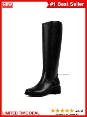 Knee High Boots for Women Side Zipper Low Block Heel Faux Leather Tall Boots